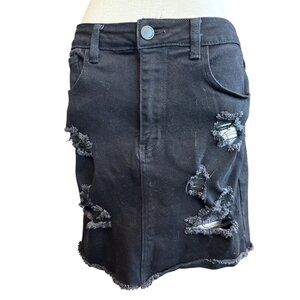 Nina Rossi Black Distressed Denim Jean Mini Skirt